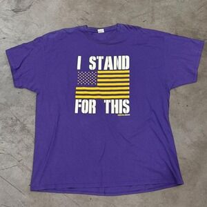 80s Purple and Yellow "I STAND FOR THIS" Flag Tee Men's Size Large